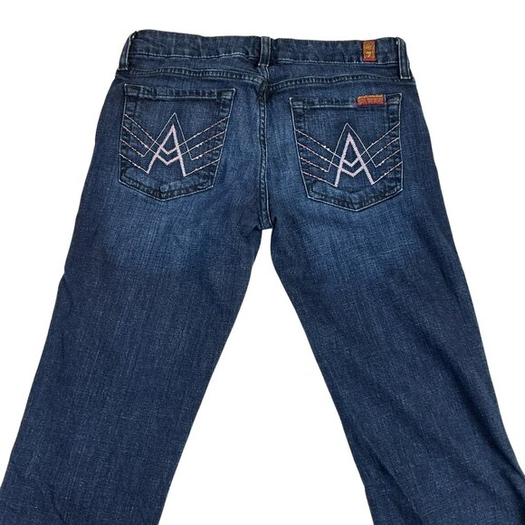 7 For All Mankind APocket Flare Dark Wash Jeans Womens Size 28 Denim Cotton Blen - Picture 8 of 12